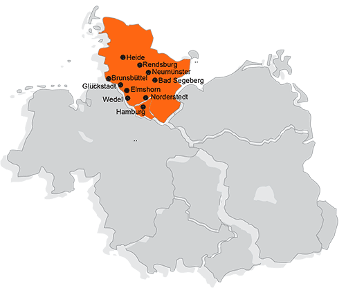 Karte Hamburg Kiel Lübeck Neumünster Norderstedt